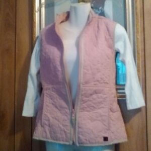 Woolrich Reversible Quilted Blush Pink Full Zip Vest Reverse to Fuzzy